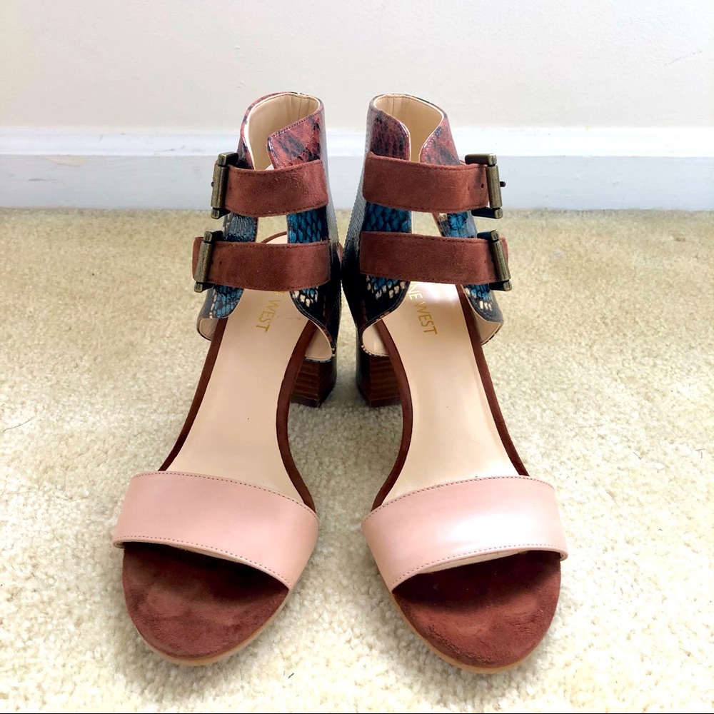 Sz 7.5 Nine West Embossed Python And Suede Leathe… - image 2